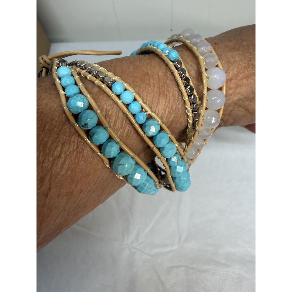 Boho Faceted Turquoise & Jade Wrap Bracelet / Belt 34" Gorgeous